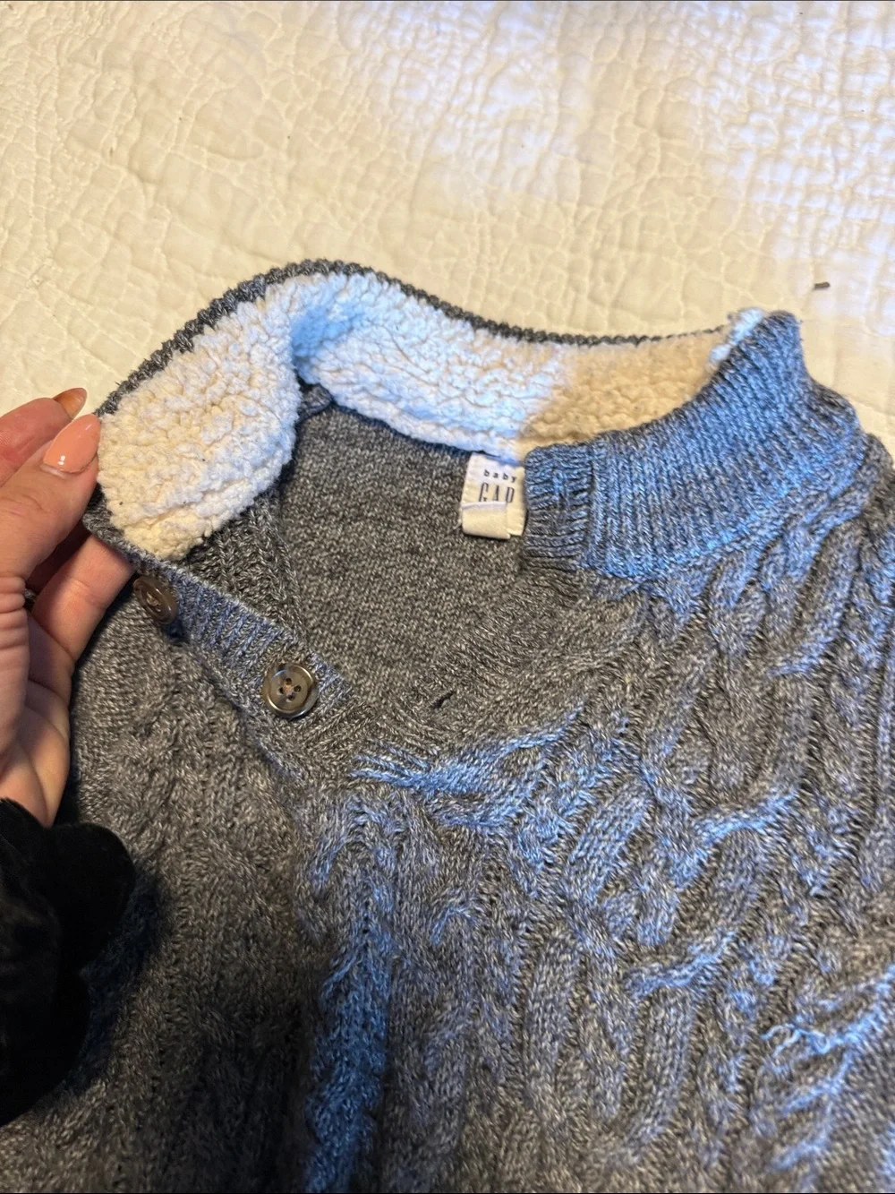 GAP Gray Cable-Knit Sherpa-Lined Baby Bunting
